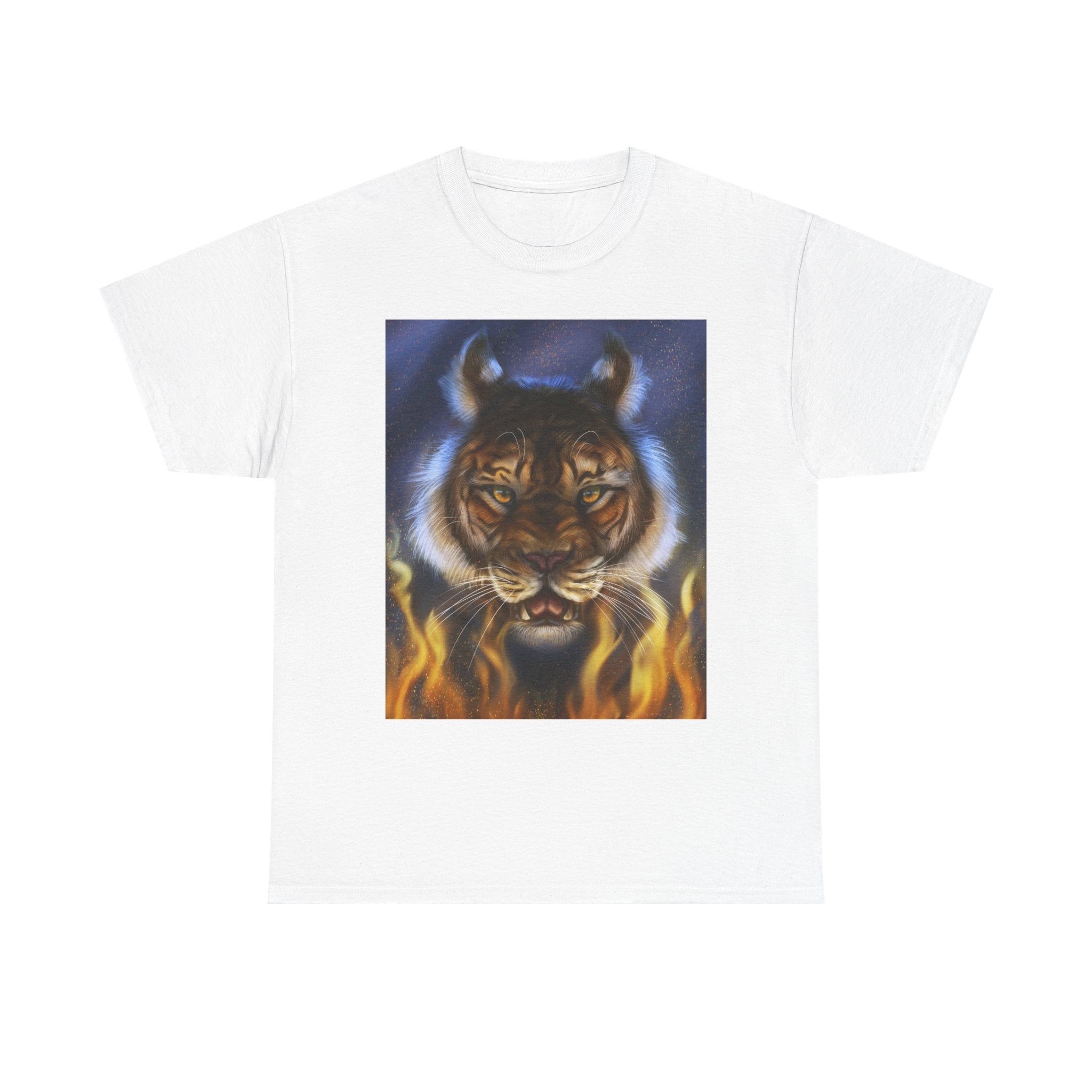 Tiger Flames  heavy Unisex Adult Cotton Tee