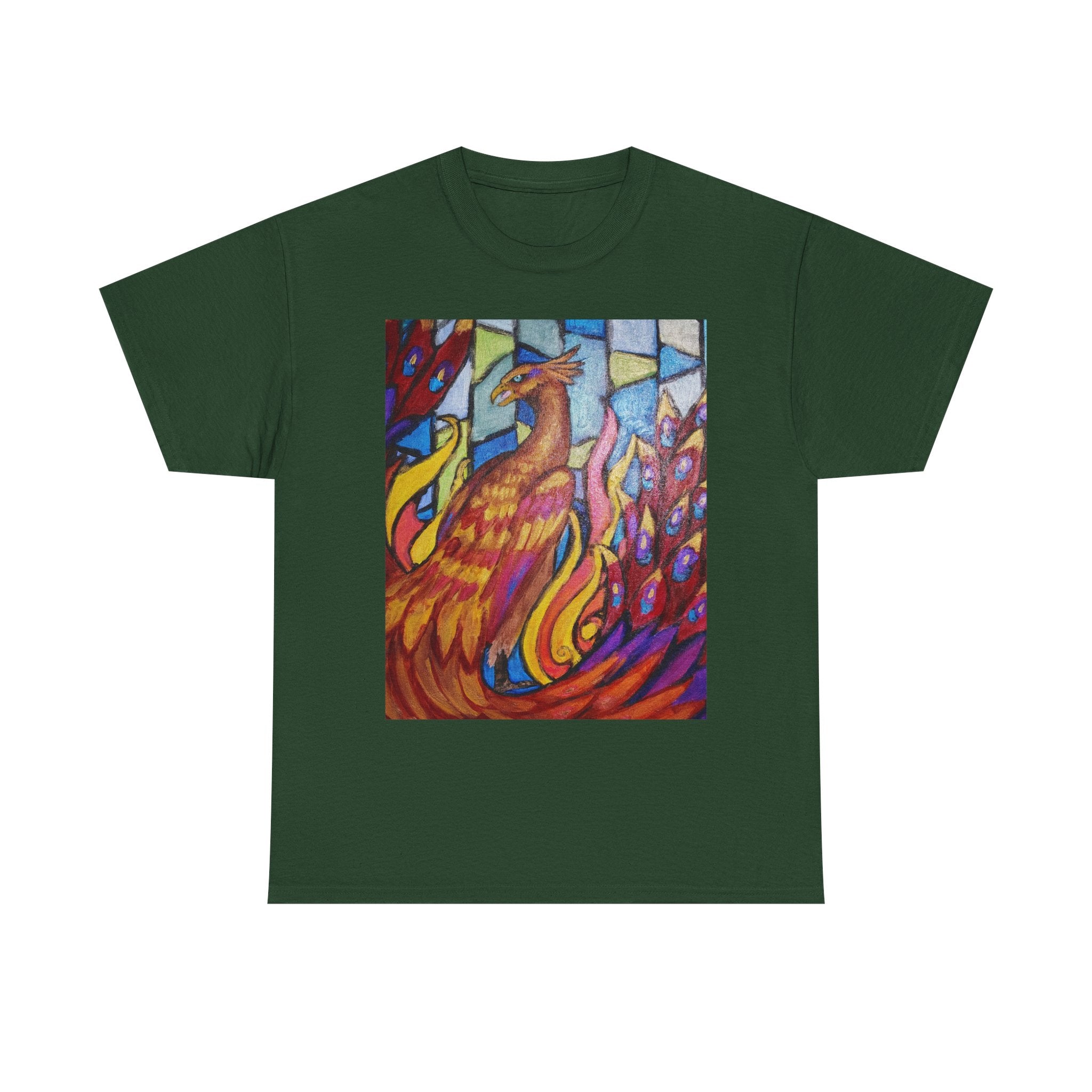 Stained Glass Phoenix heavy Unisex Adult Cotton Tee