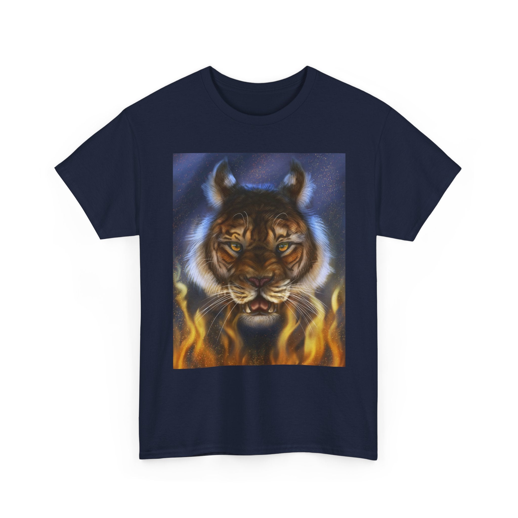 Tiger Flames  heavy Unisex Adult Cotton Tee