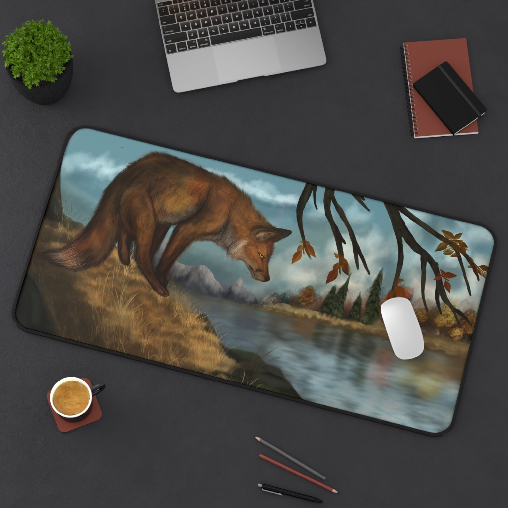 Autumn Fox Lake 16x32 Mouse Pad Desk Mat