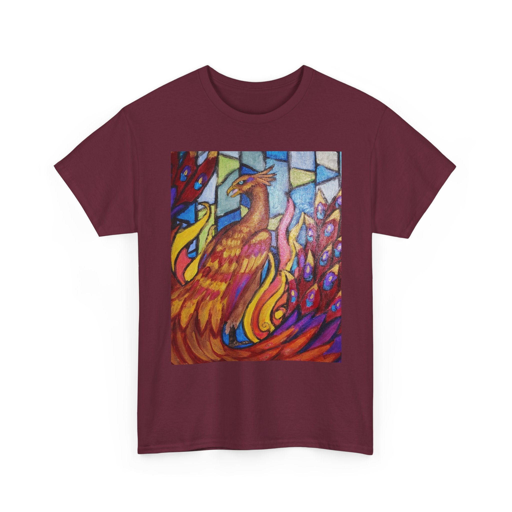 Stained Glass Phoenix heavy Unisex Adult Cotton Tee