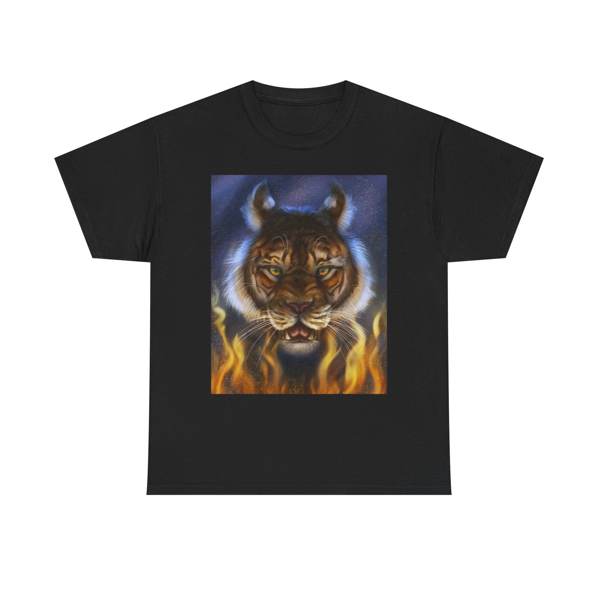 Tiger Flames  heavy Unisex Adult Cotton Tee