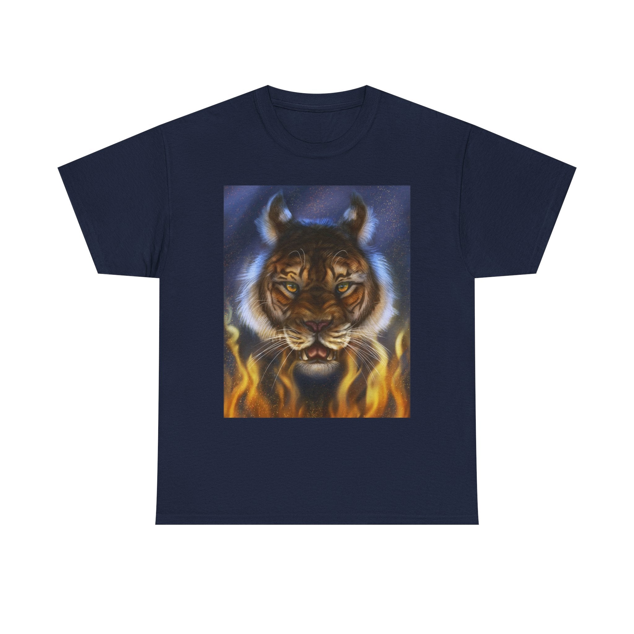 Tiger Flames  heavy Unisex Adult Cotton Tee