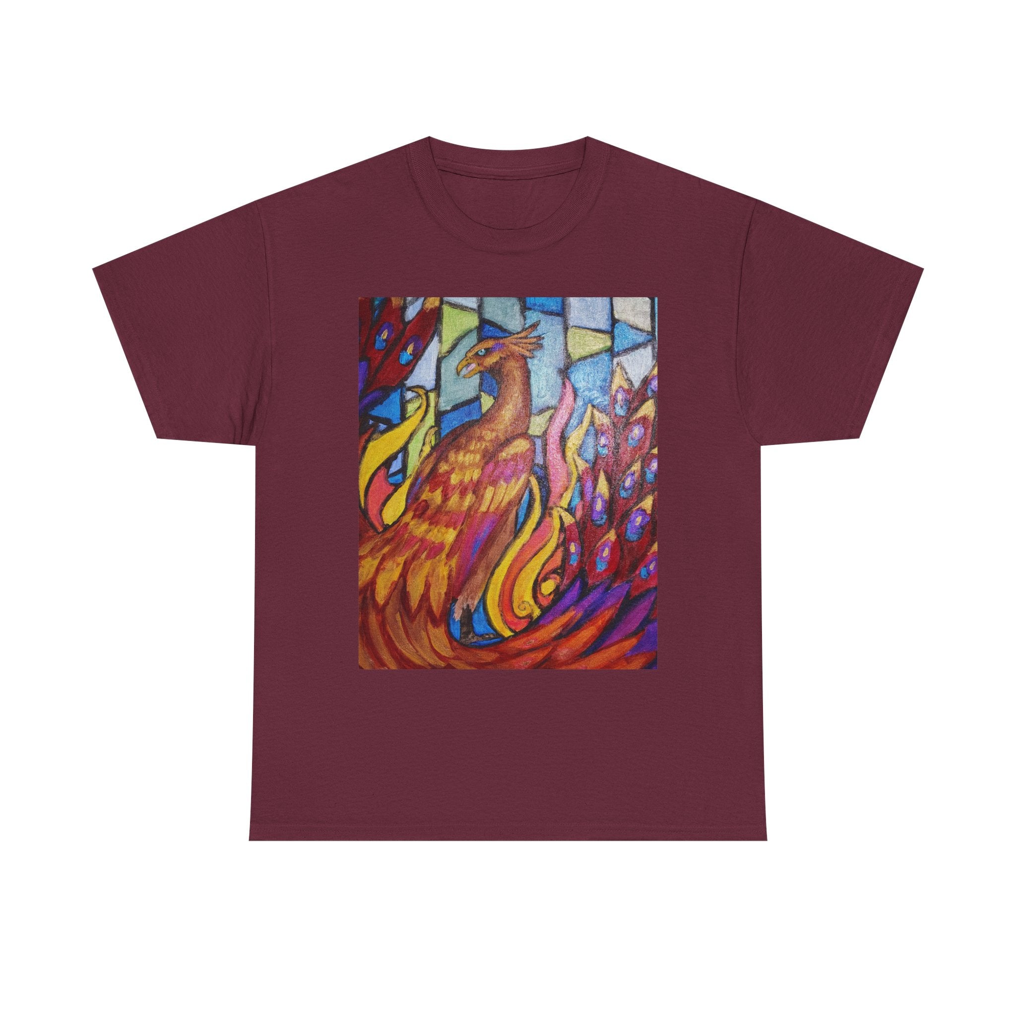 Stained Glass Phoenix heavy Unisex Adult Cotton Tee