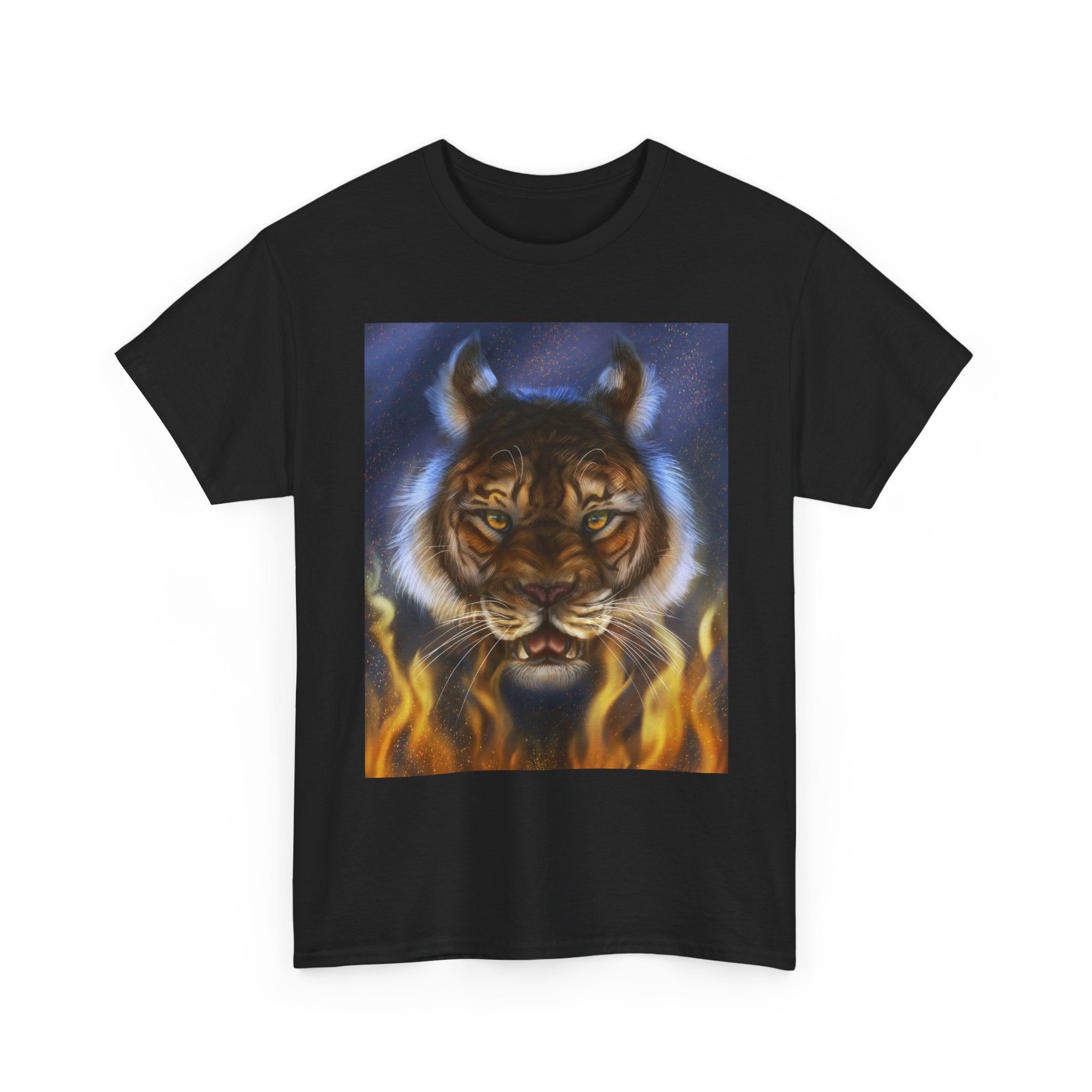 Tiger Flames  heavy Unisex Adult Cotton Tee