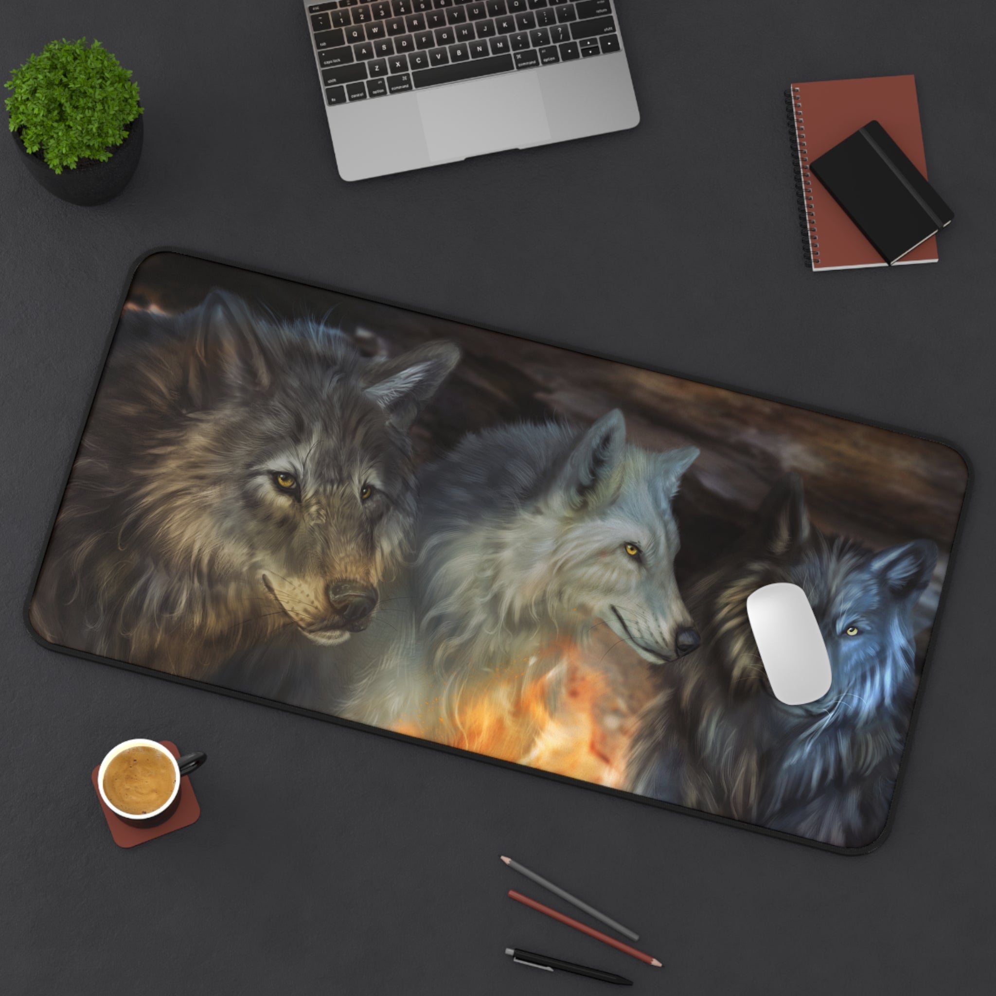 Fire Wolves 16x32 Mouse Pad Desk Mat